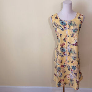 DRESS 10 Women’s Yellow Floral Sleeveless Linen Shift Dress Size 6